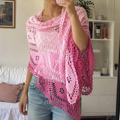 【手編みキット】Aqua Shawl（アクアショール）｜透かし編みの三角ショール｜パイナップル風模様｜春夏・冷房対策｜編み図付き（一部動画あり）