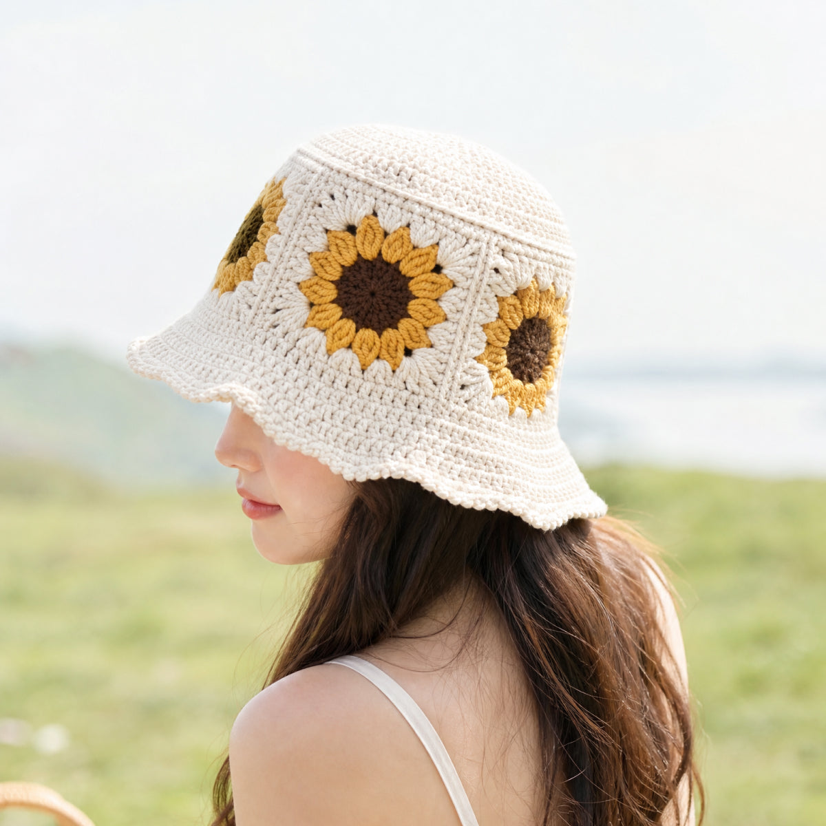 【手編みキット】Sunflower Granny Hat（ひまわり・グラニーハット）｜春夏コーデに最適｜初心者向け｜SNSで大人気｜編み方動画付き