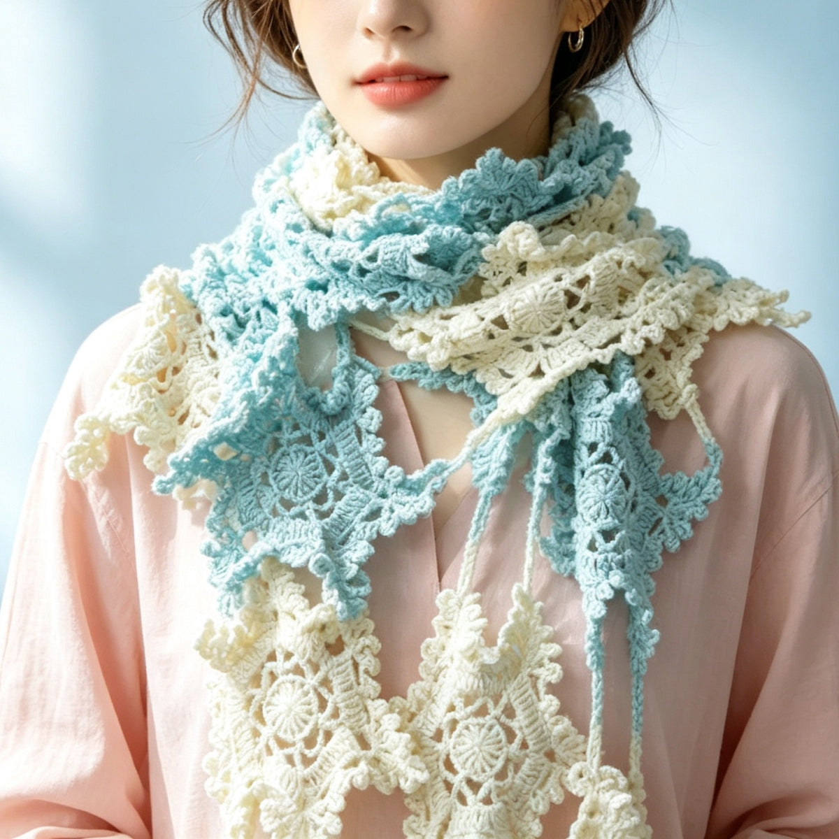 【手編みキット】Mousse Hana Shawl（ムースハナショール）｜花モチーフつなぎの三角ショール｜コットン入り｜冷房対策にも｜全16タイプ｜編み図＋動画付き