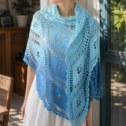【手編みキット】Aqua Shawl（アクアショール）｜透かし編みの三角ショール｜パイナップル風模様｜春夏・冷房対策｜編み図付き（一部動画あり）