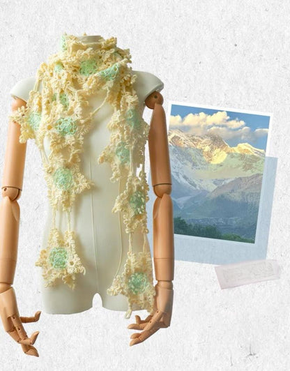【手編みキット】Mousse Hana Shawl（ムースハナショール）｜花モチーフつなぎの三角ショール｜コットン入り｜冷房対策にも｜全16タイプ｜編み図＋動画付き