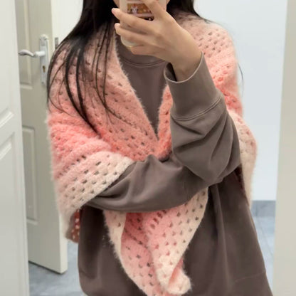 【手編みキット】ロングファーヤーンのショール｜初心者向け・グラデーション毛糸2玉セット｜全14色展開 　電子版編みレシピ プレゼント！
